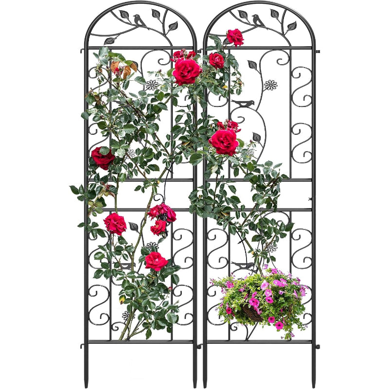 2‑Pack Black Daisy & Bird Arch Garden Trellises
