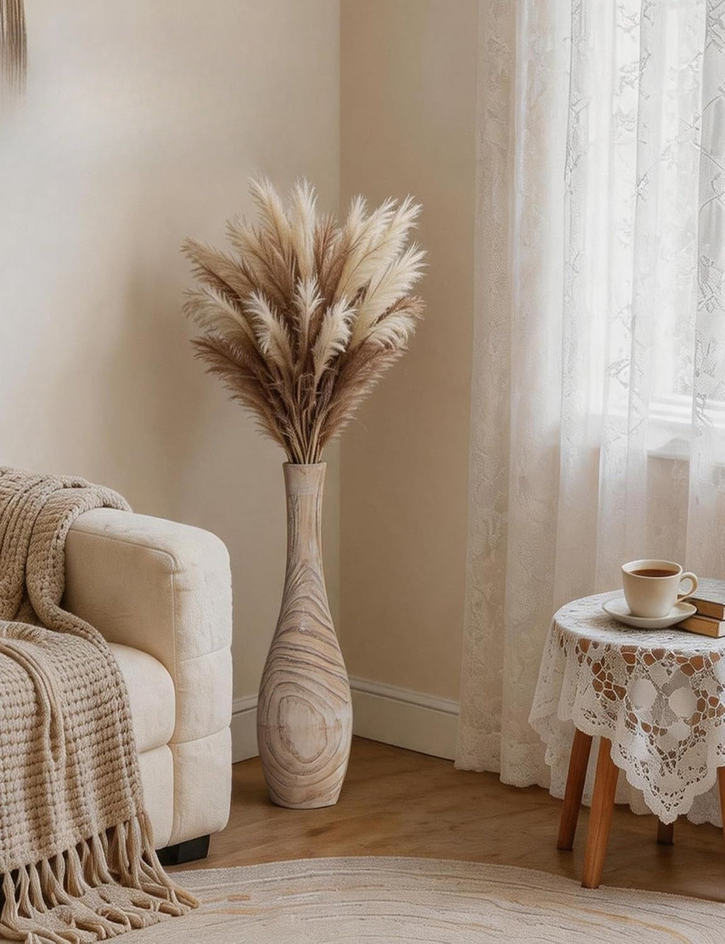 Boho Farmhouse Tall Wood Floor Vase