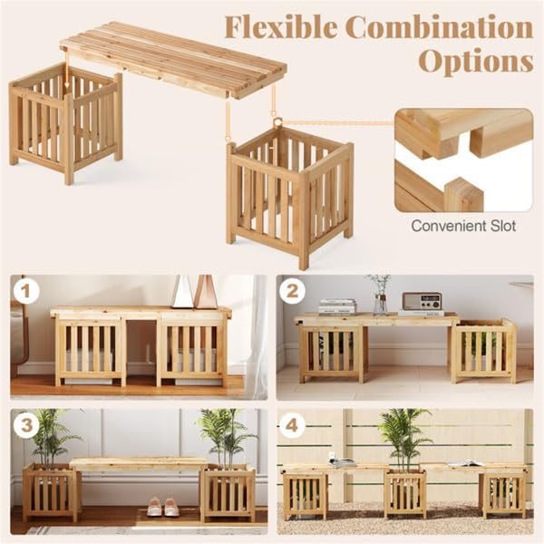 Wooden 2‑in‑1 Outdoor Garden Bench