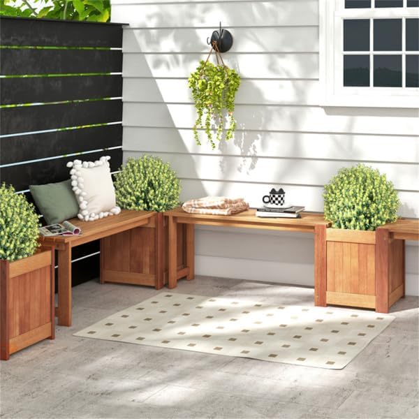 Wood Outdoor Planter Box Bench