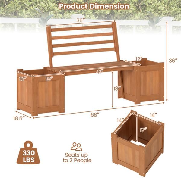 Wood 2‑in‑1 Outdoor Planter Box Bench