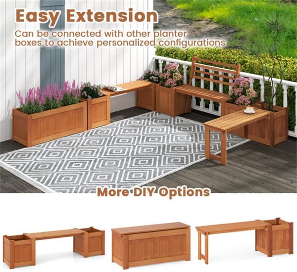Wood 2‑in‑1 Outdoor Planter Box Bench