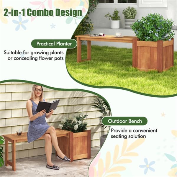 Wood Outdoor Planter Box Bench