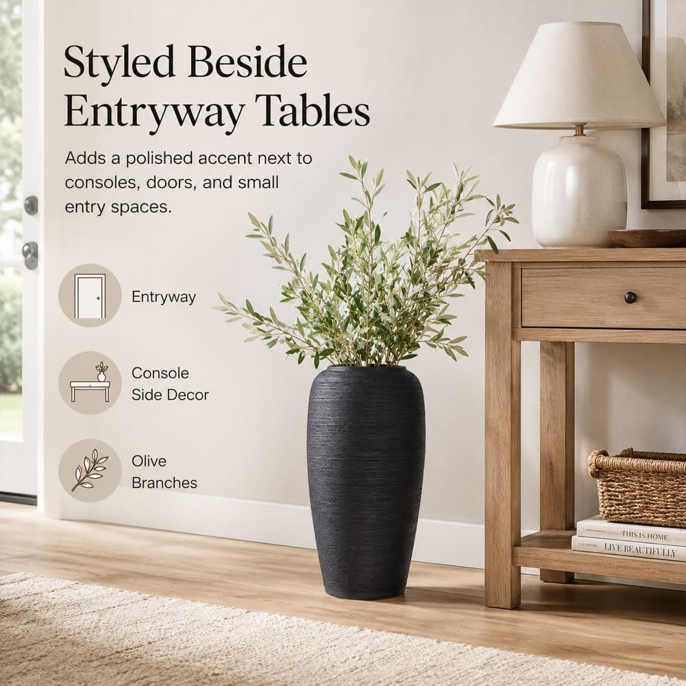 Matte Textured Black Ceramic Floor Vase