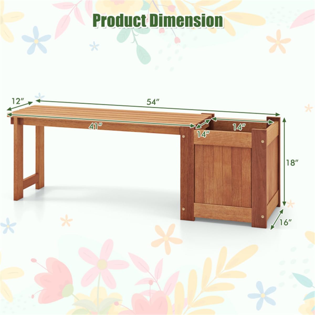 Solid Wood 2‑in‑1 Outdoor Planter Bench