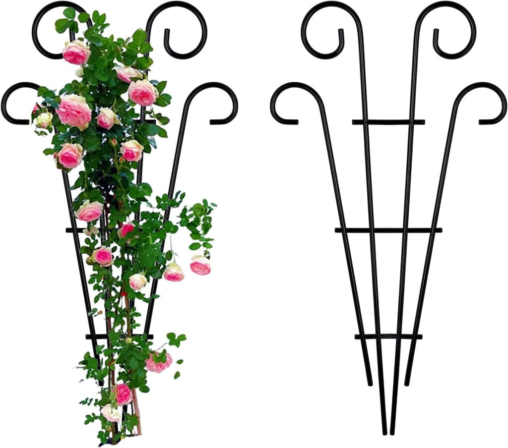 2‑Pack Black Wave Pot Metal Trellis Stakes