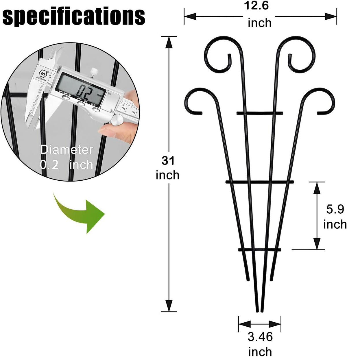 2‑Pack Black Wave Pot Metal Trellis Stakes