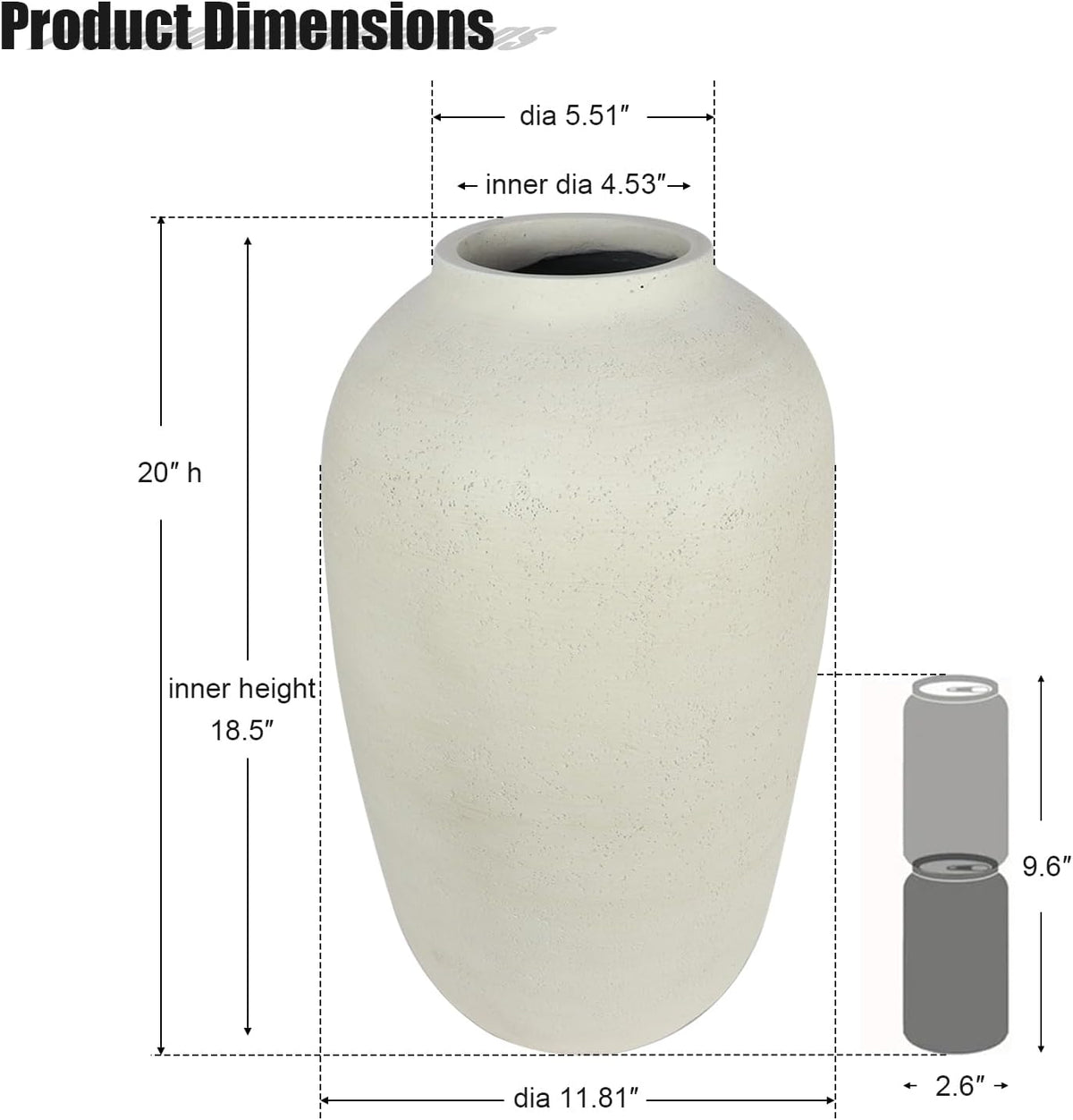 Farmhouse White Tall Decorative Floor Vase