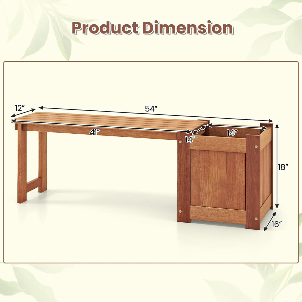 Teak Oil Finish 2‑in‑1 Planter Bench