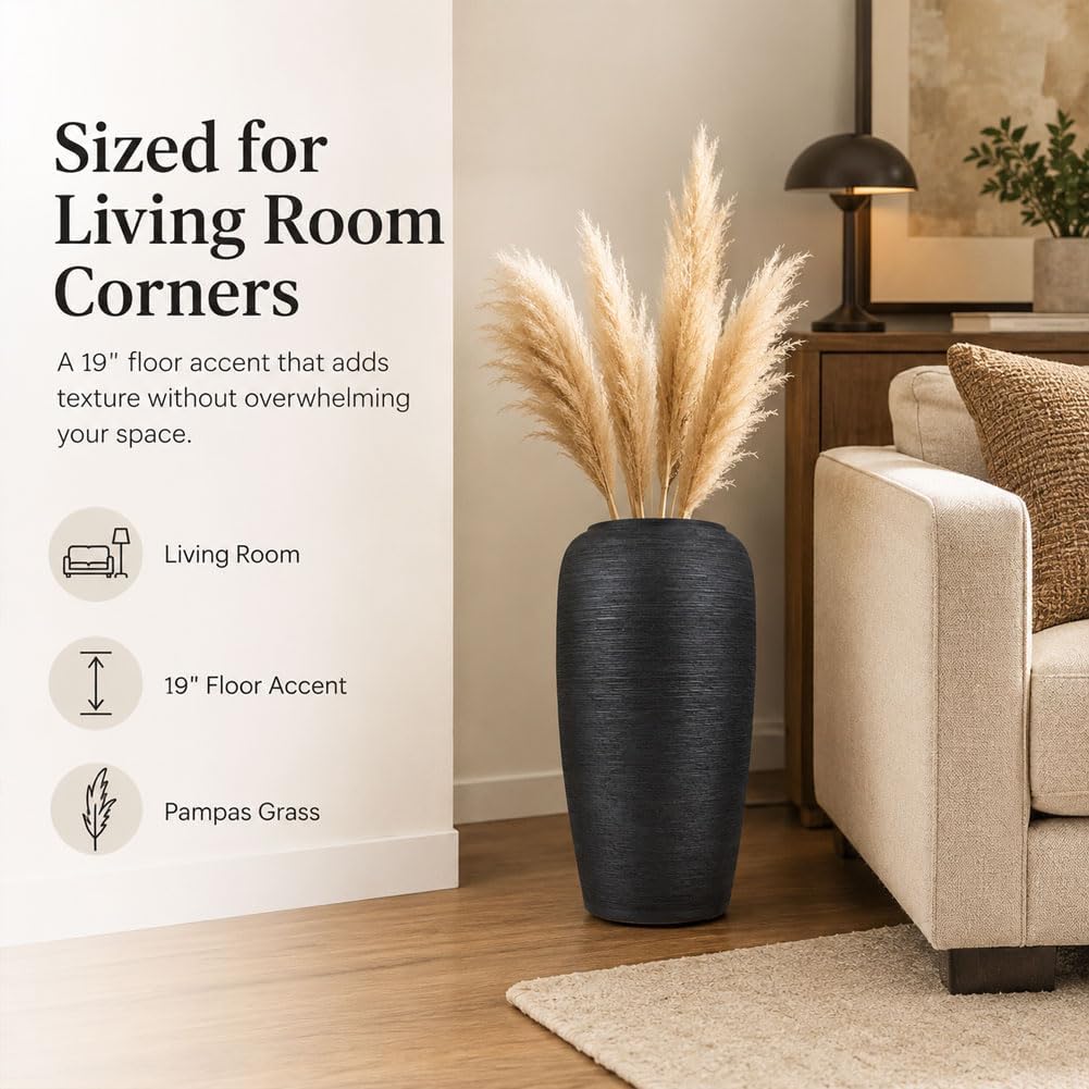 Matte Textured Black Ceramic Floor Vase