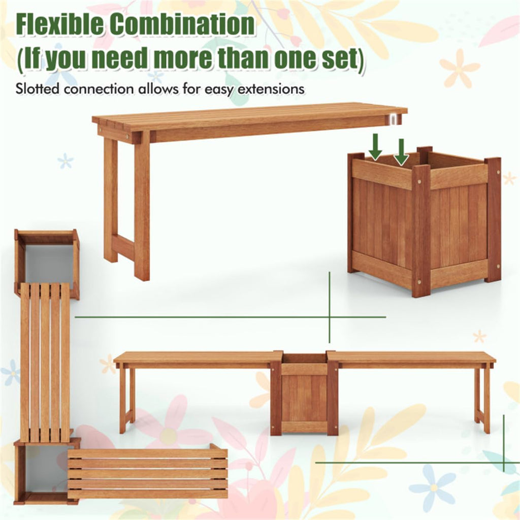 Solid Wood 2‑in‑1 Outdoor Planter Bench