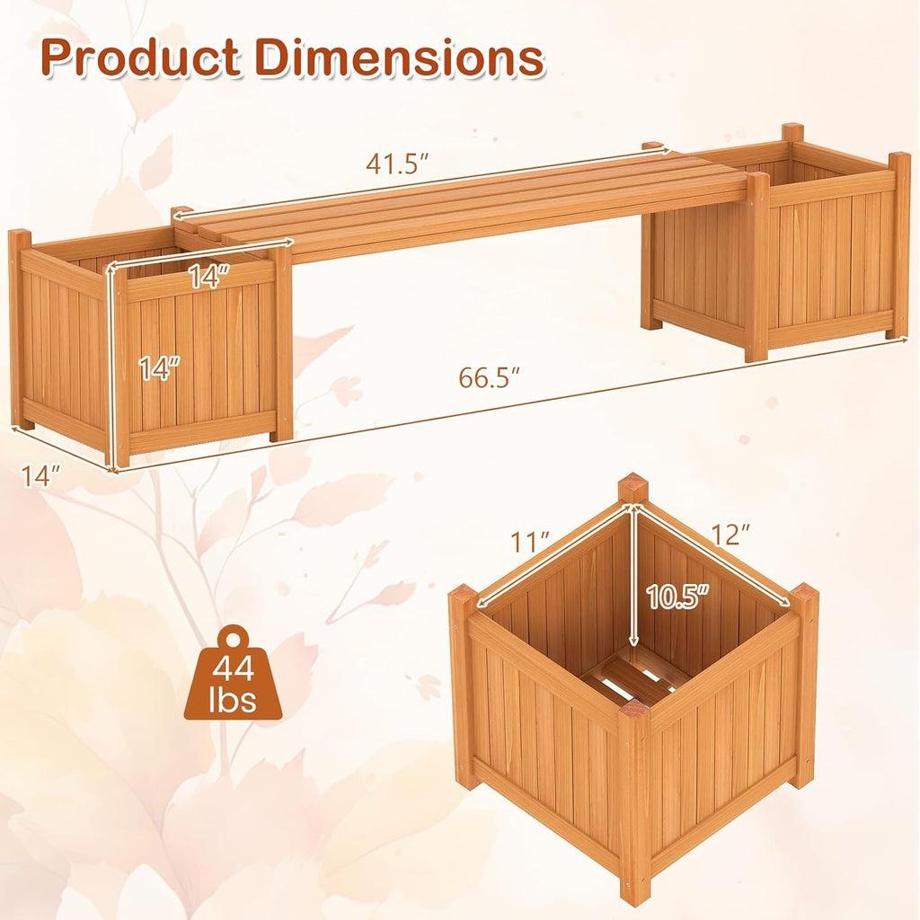 Wood Outdoor Planter Box Bench