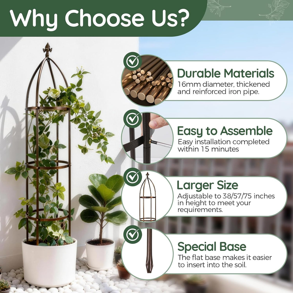 6.3FT Thickened Metal Garden Obelisk Trellis