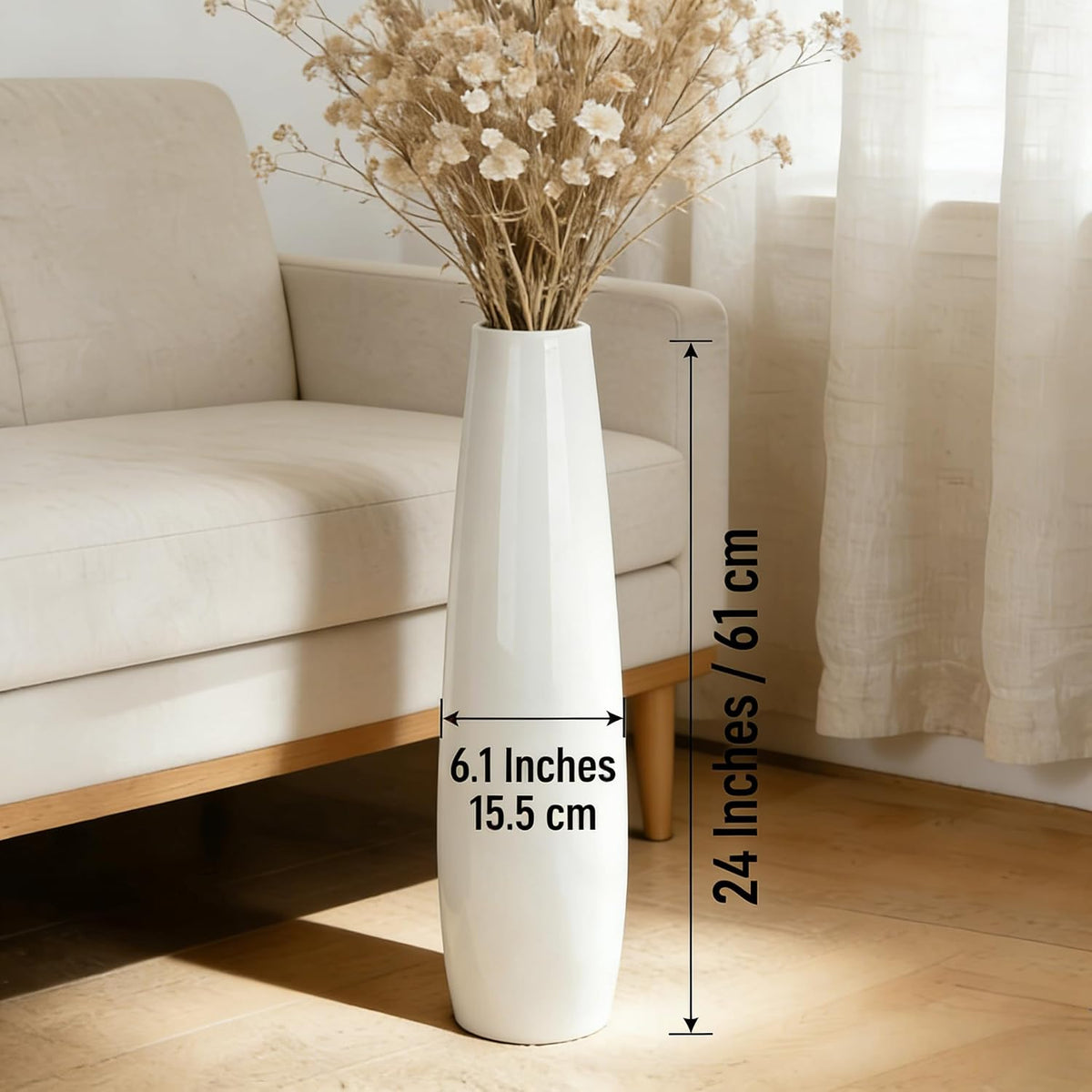 White Tall Ceramic Floor Vase