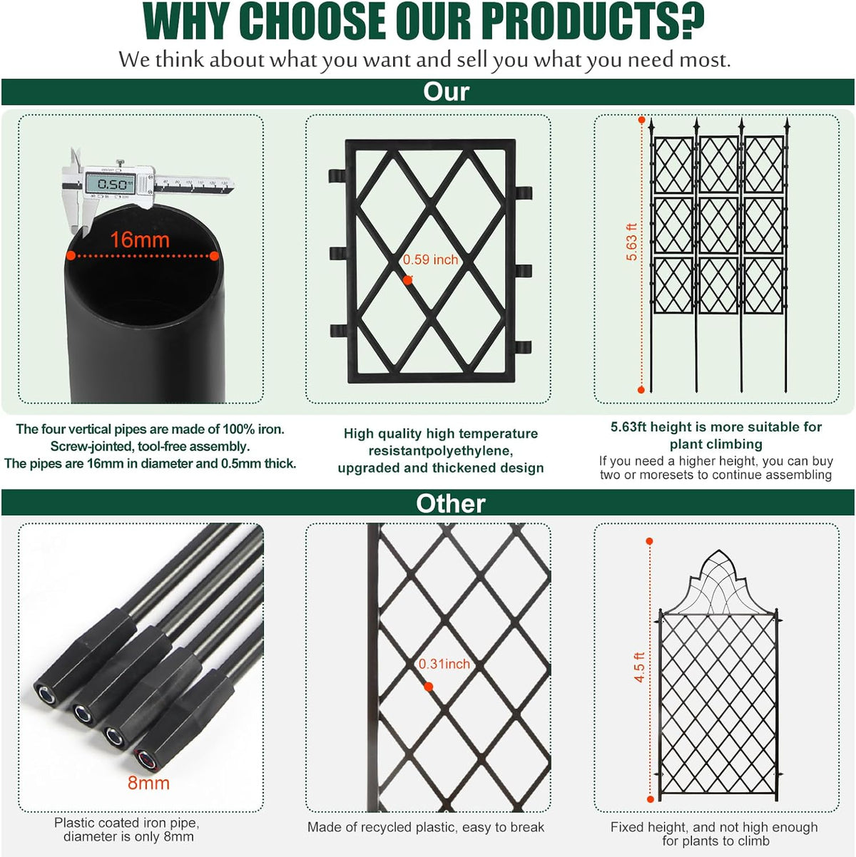 63 Inch Iron Pipe Garden Trellis