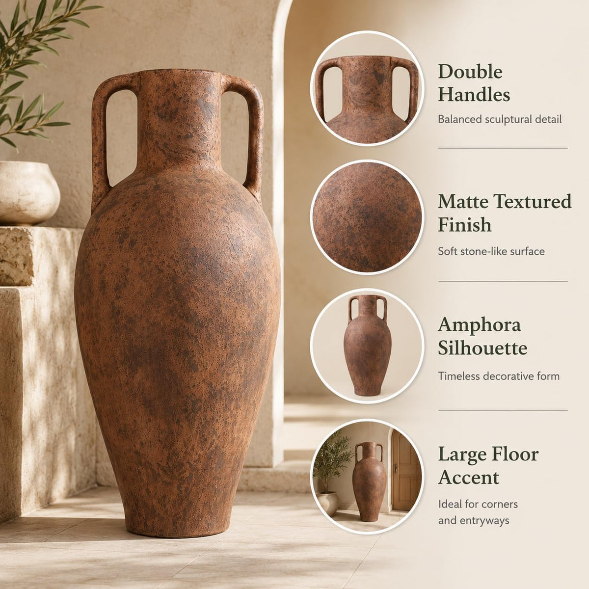 Vintage Ceramic Floor Vase With Handles