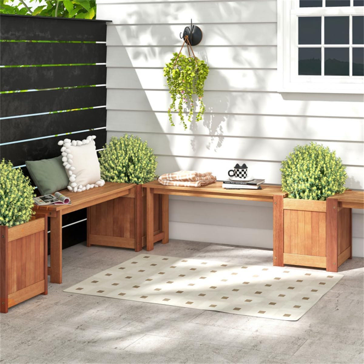Solid Wood 2‑in‑1 Outdoor Planter Bench