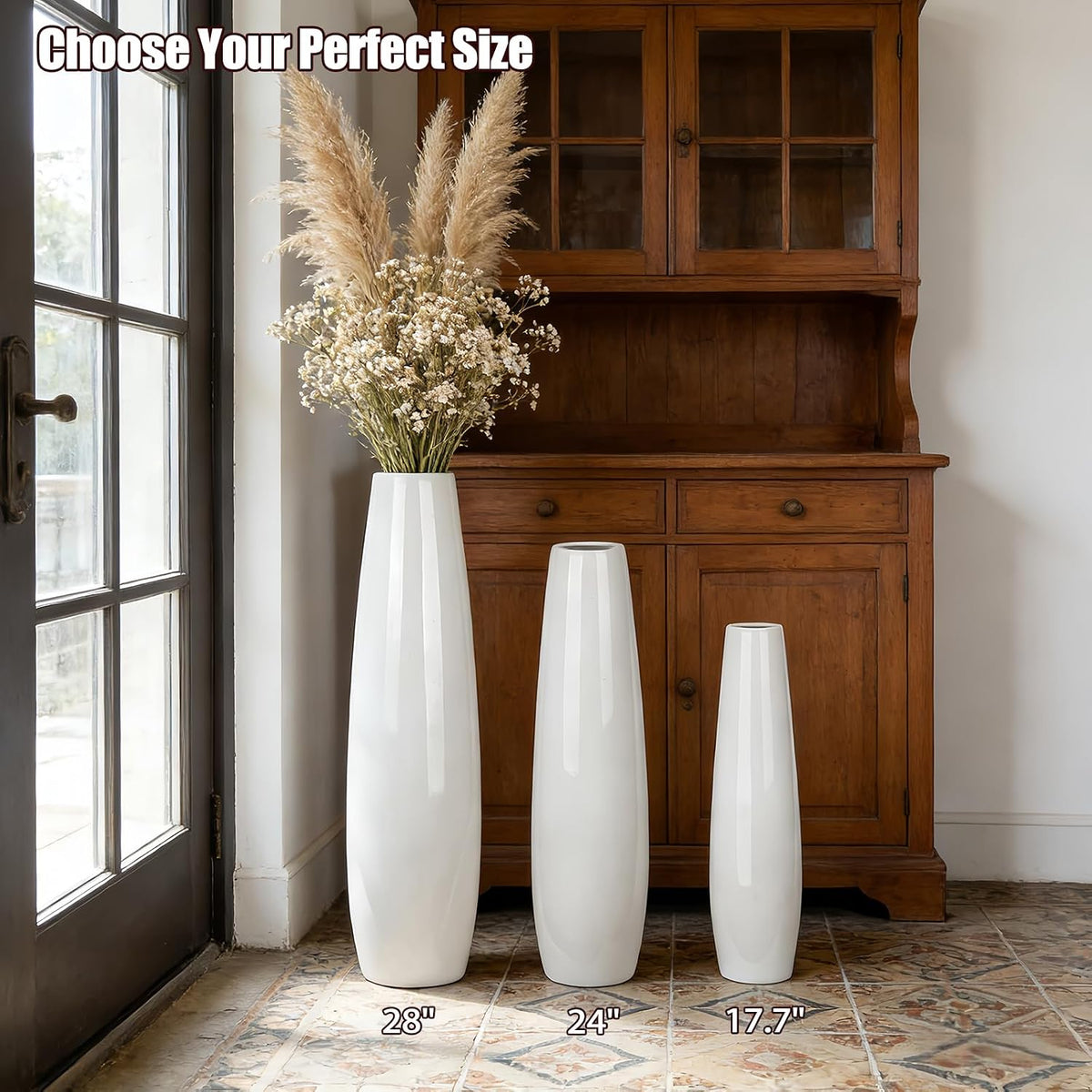 White Tall Ceramic Floor Vase