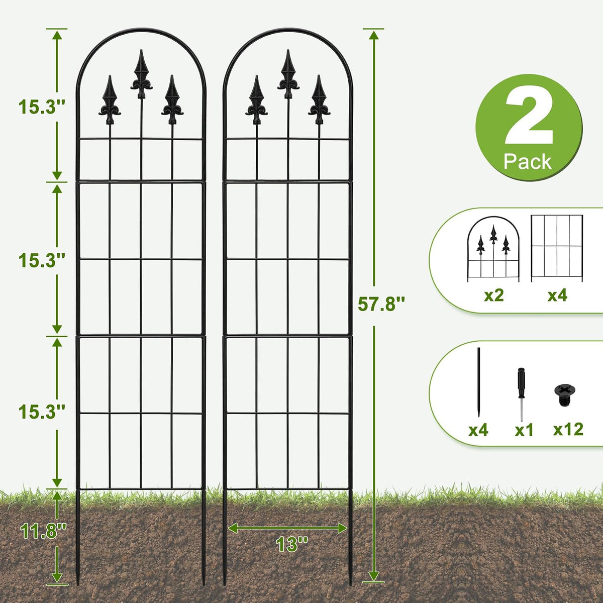 2‑Pack Black Arched Metal Rose Trellis
