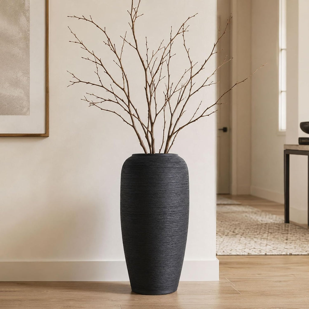 Matte Textured Black Ceramic Floor Vase