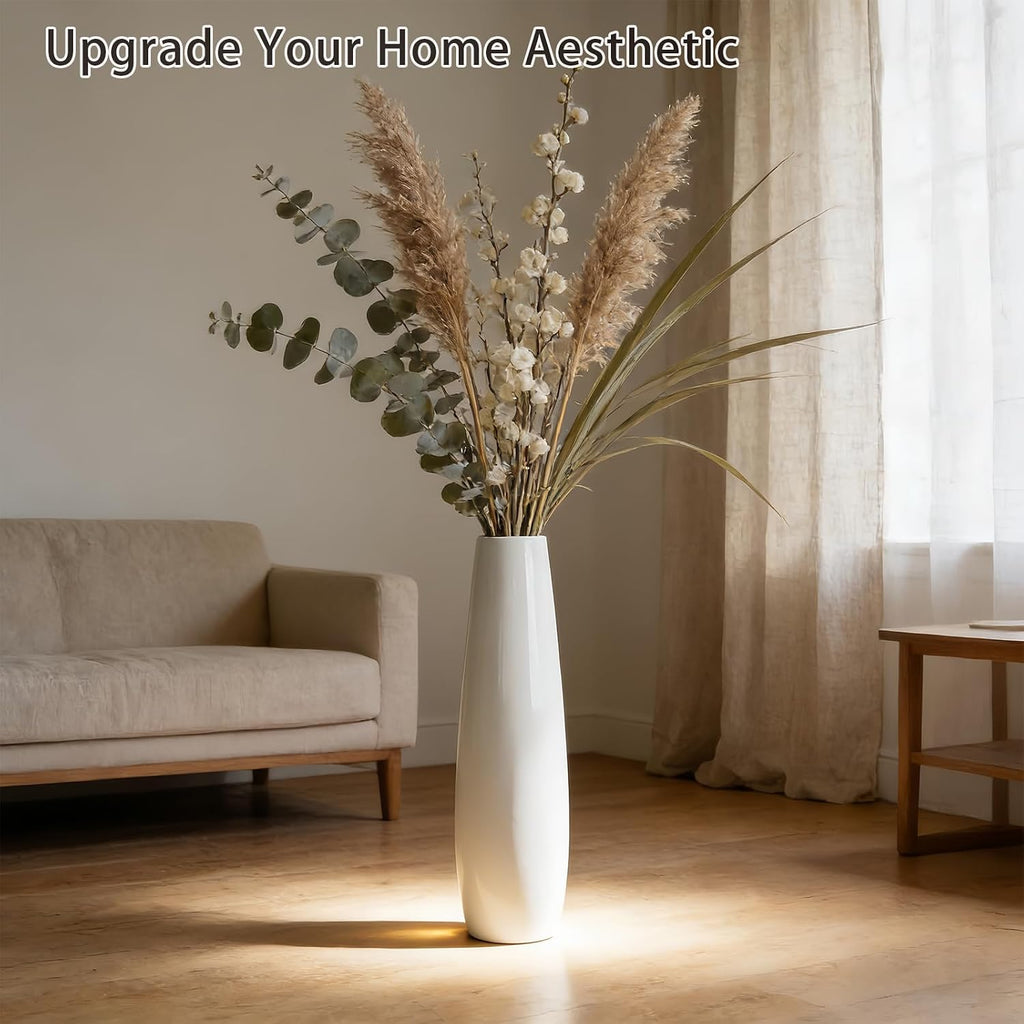 White Tall Ceramic Floor Vase