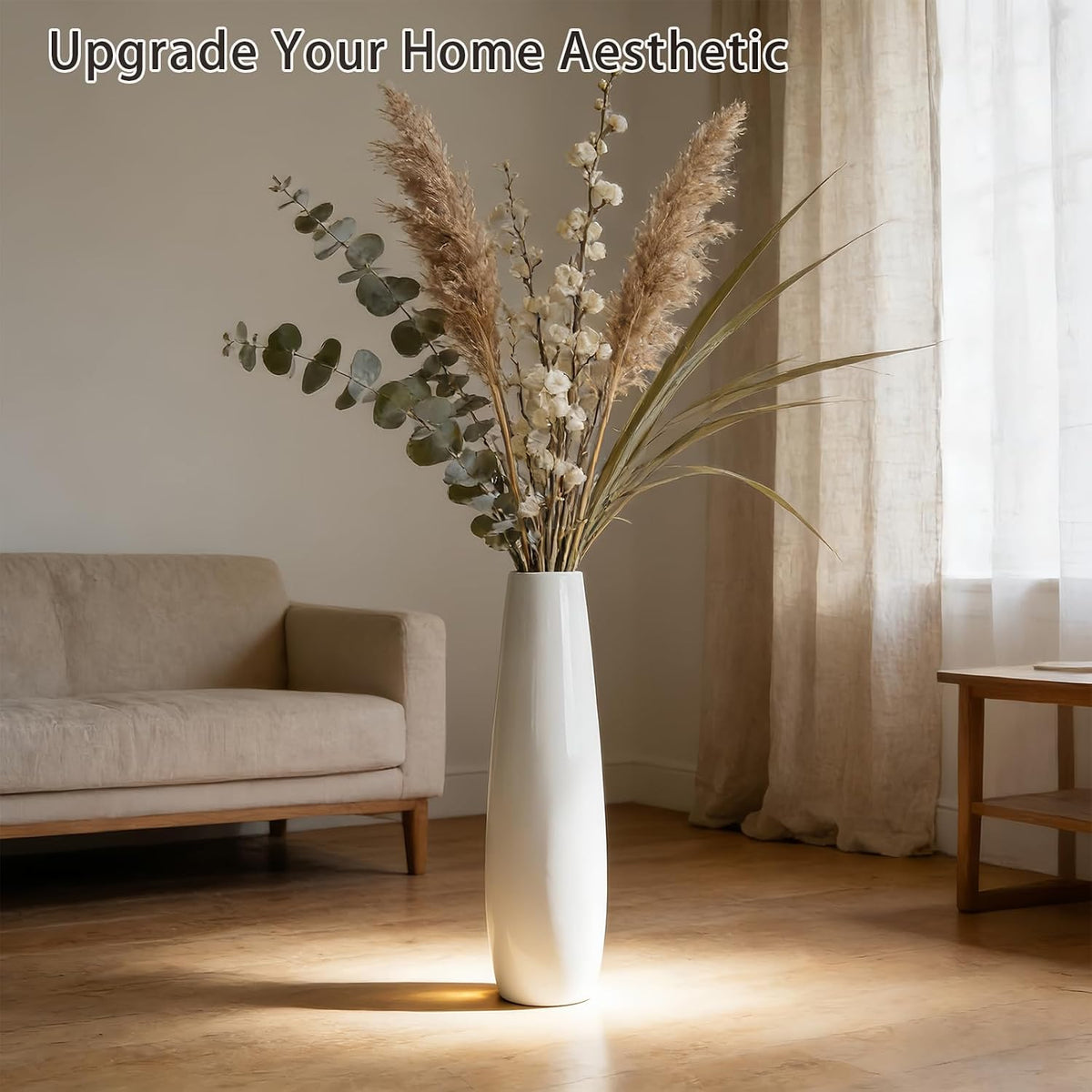 White Tall Ceramic Floor Vase
