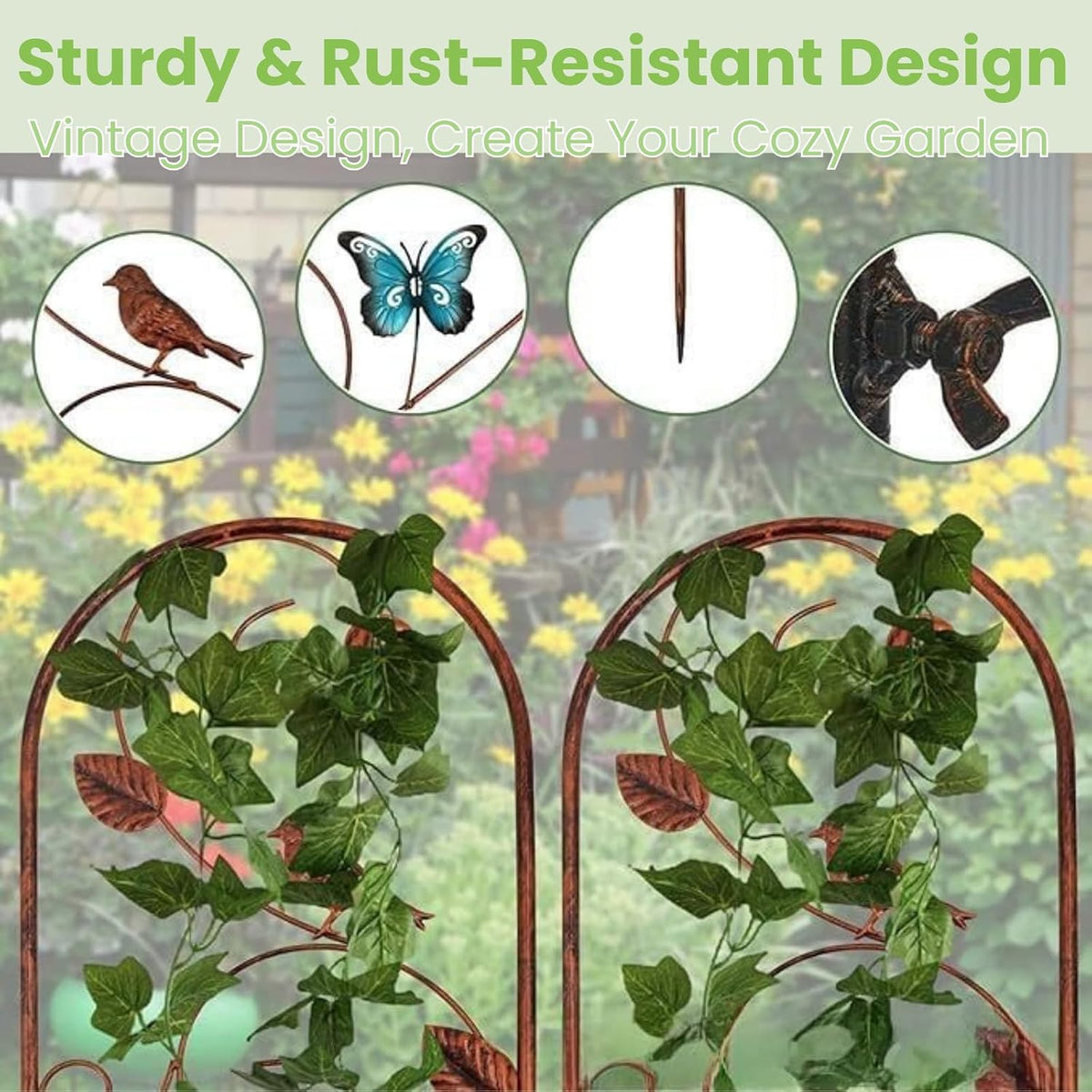 2‑Pack Heavy‑Duty Iron Arch Garden Trellis