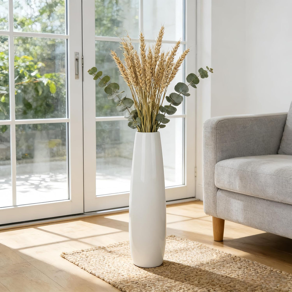 White Tall Ceramic Floor Vase