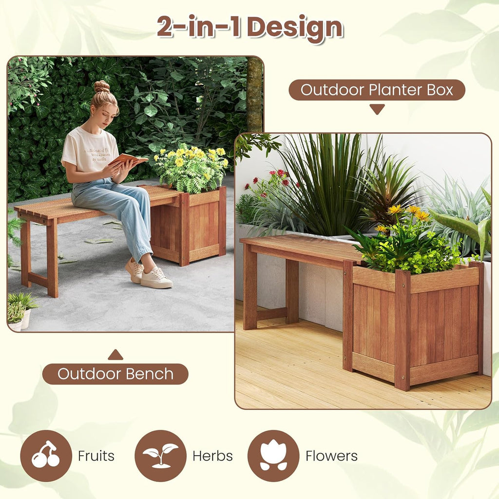 Teak Oil Finish 2‑in‑1 Planter Bench