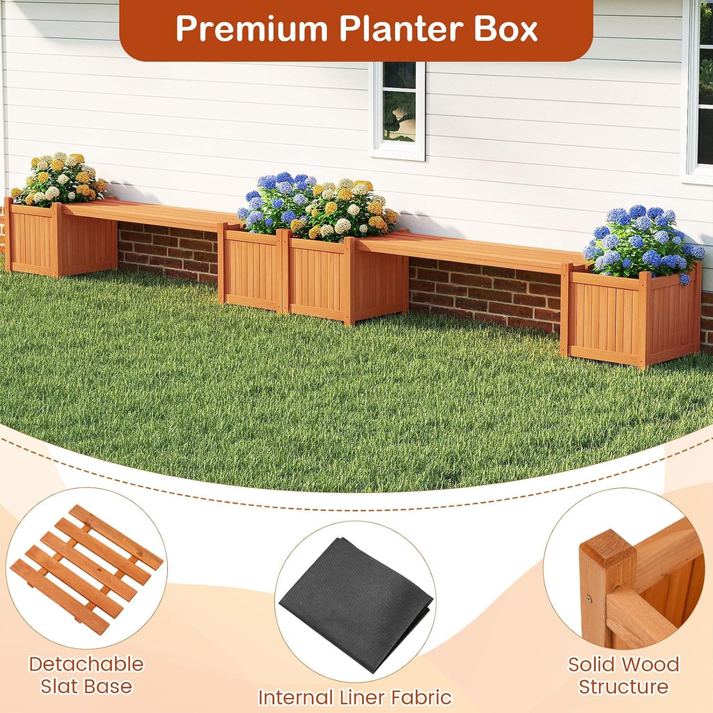 Wood Outdoor Planter Box Bench