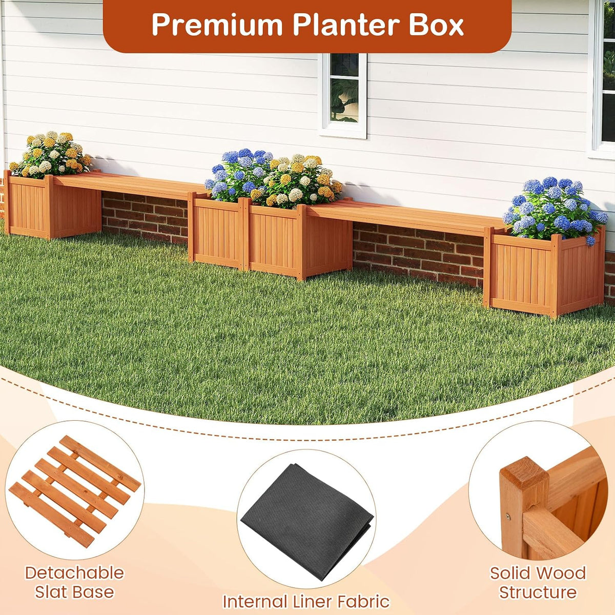 Wood Outdoor Planter Box Bench