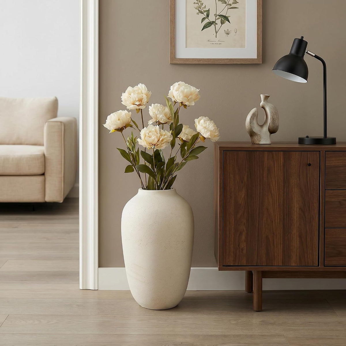 Farmhouse White Tall Decorative Floor Vase