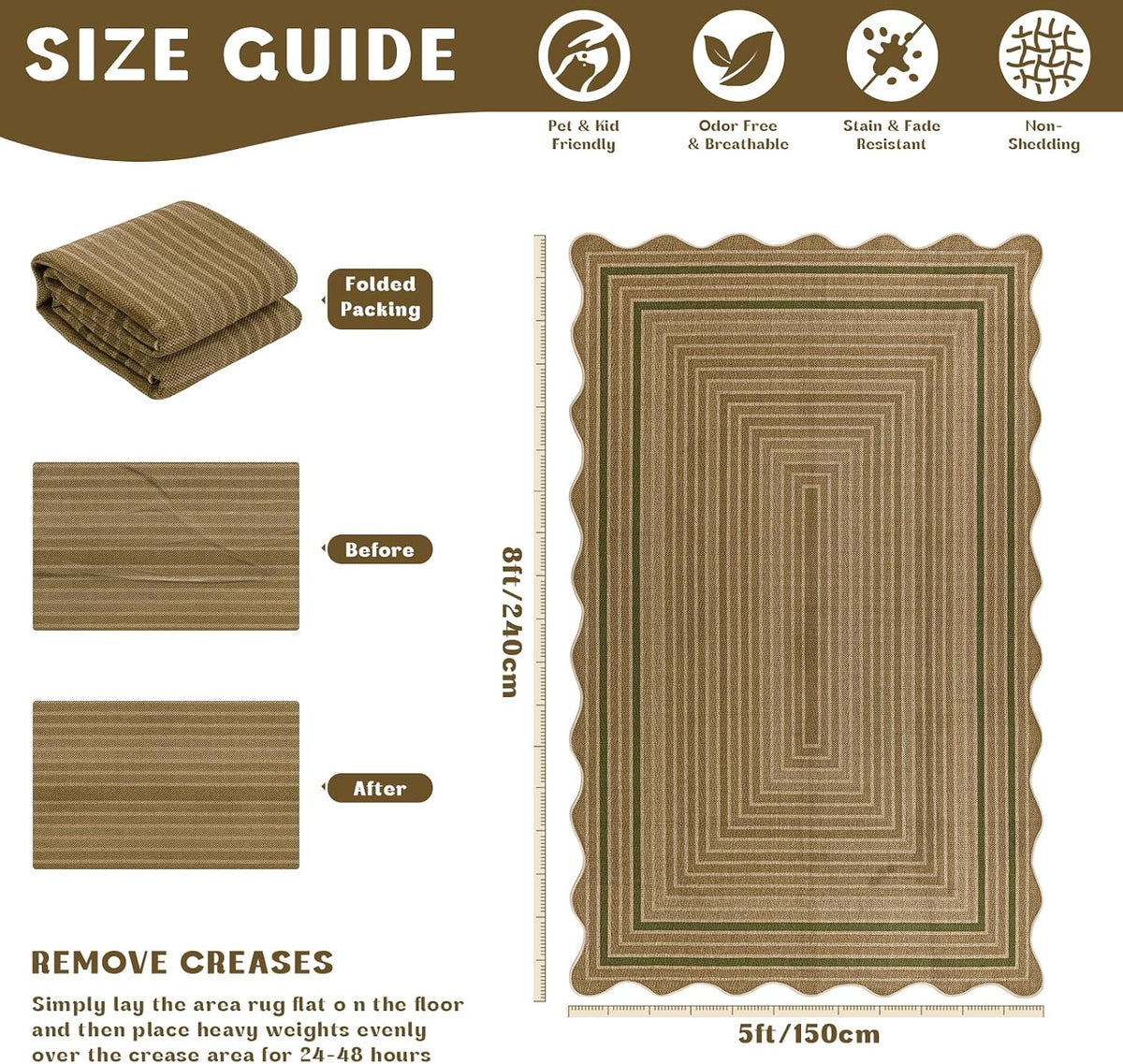 Scalloped Green‑Line Faux Jute Outdoor Rug