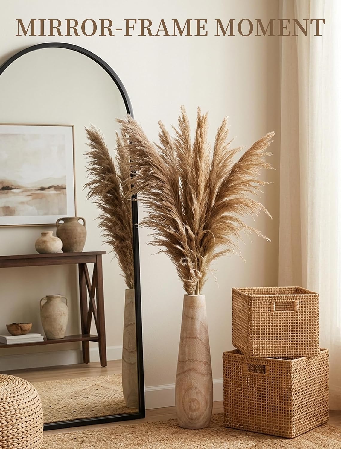 Boho Beige Tall Wood Floor Vase