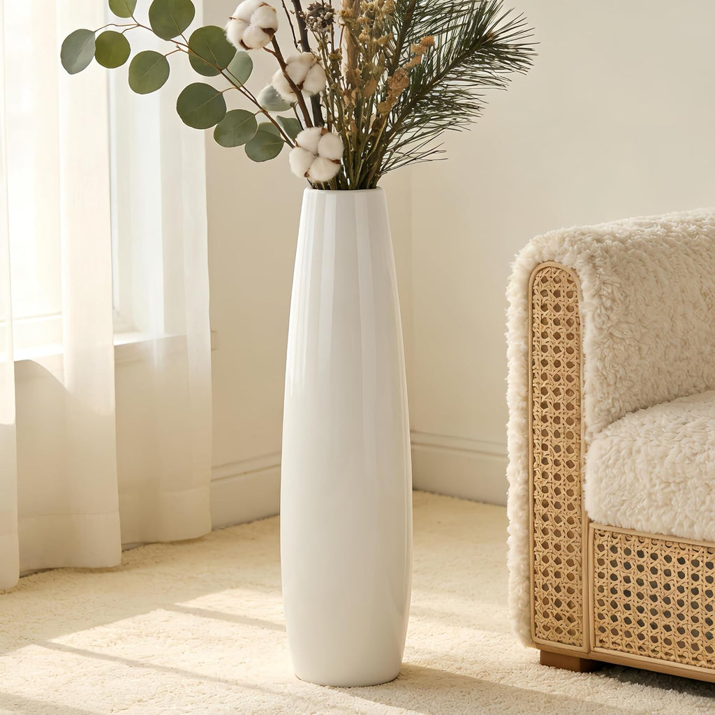 White Tall Ceramic Floor Vase