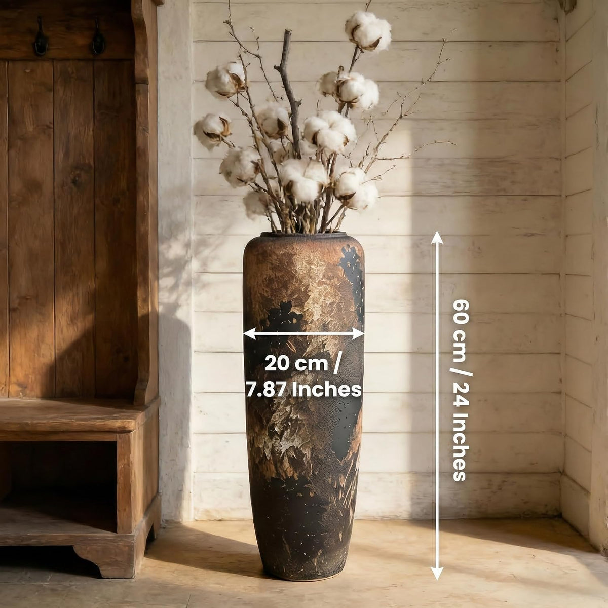 Rustic Black Ceramic Floor Vase