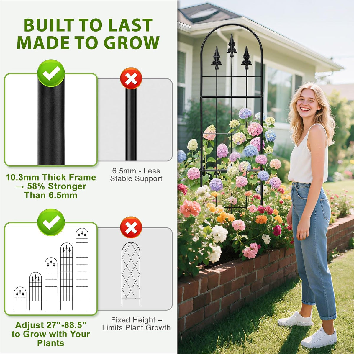 2‑Pack Black Arched Metal Rose Trellis