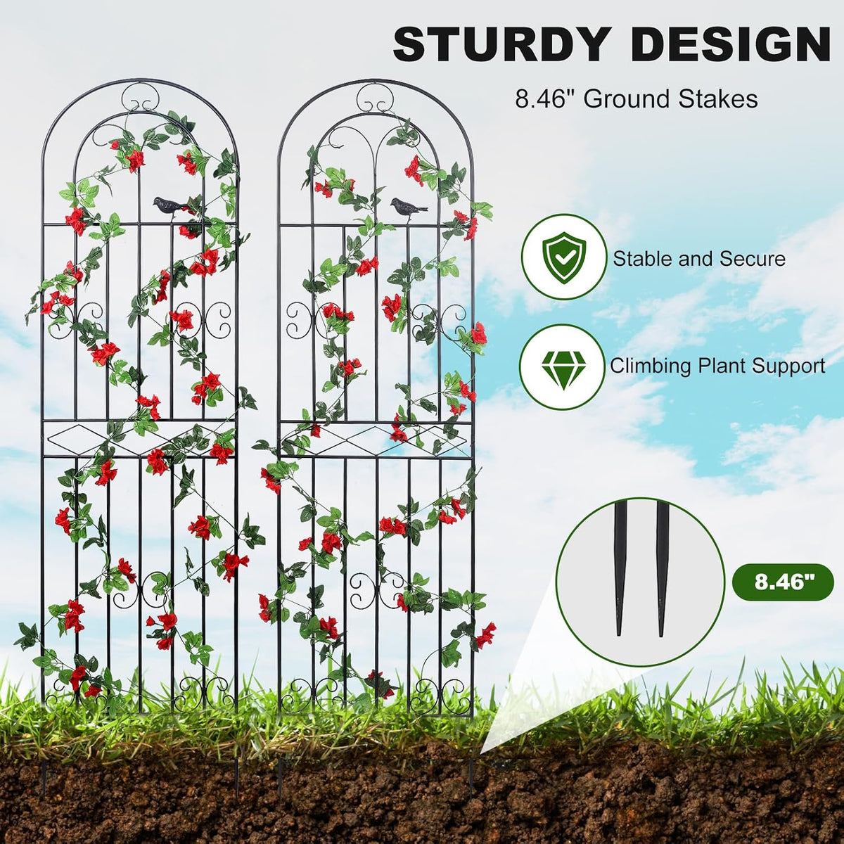 2‑Pack Black Lattice Grid Metal Garden Trellis