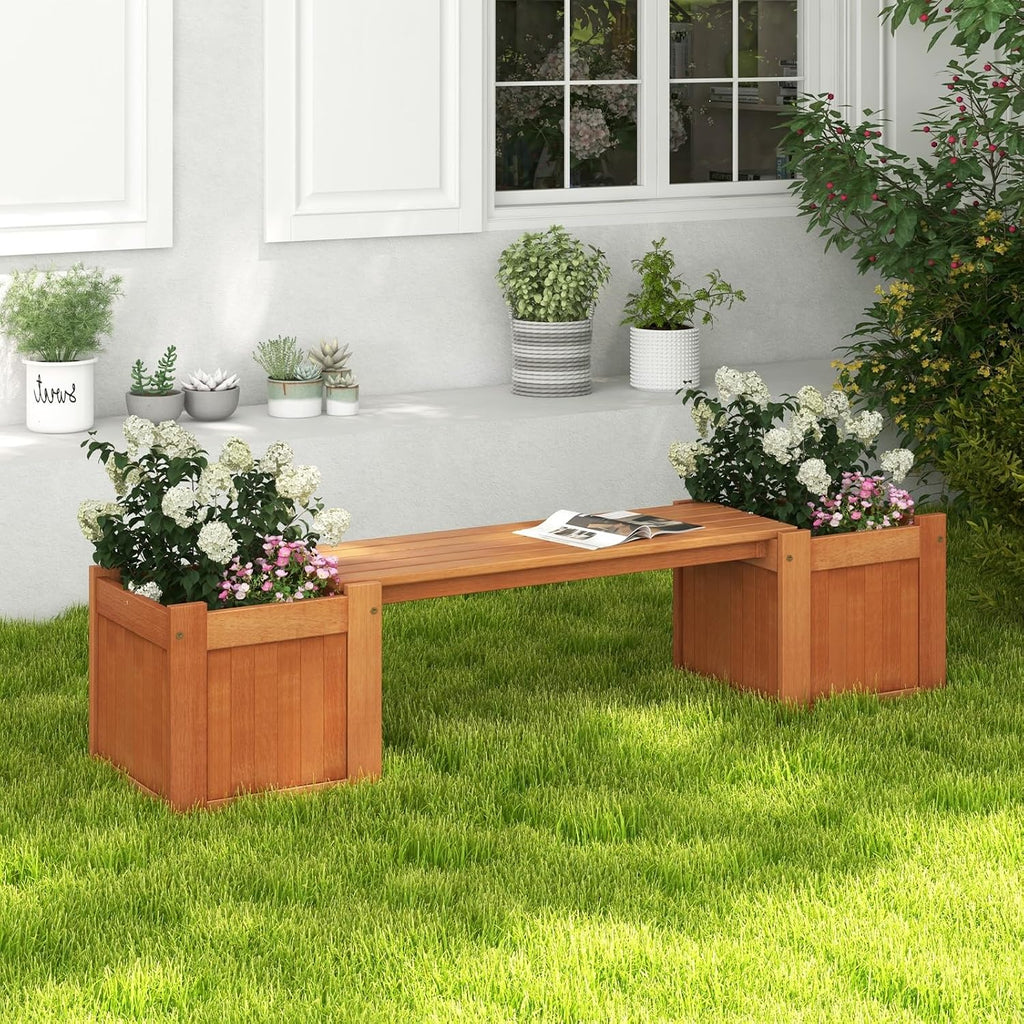 Teak Oil Finish Wood Planter Bench