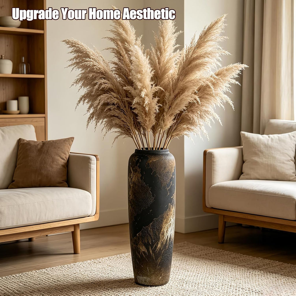 Rustic Black Ceramic Floor Vase