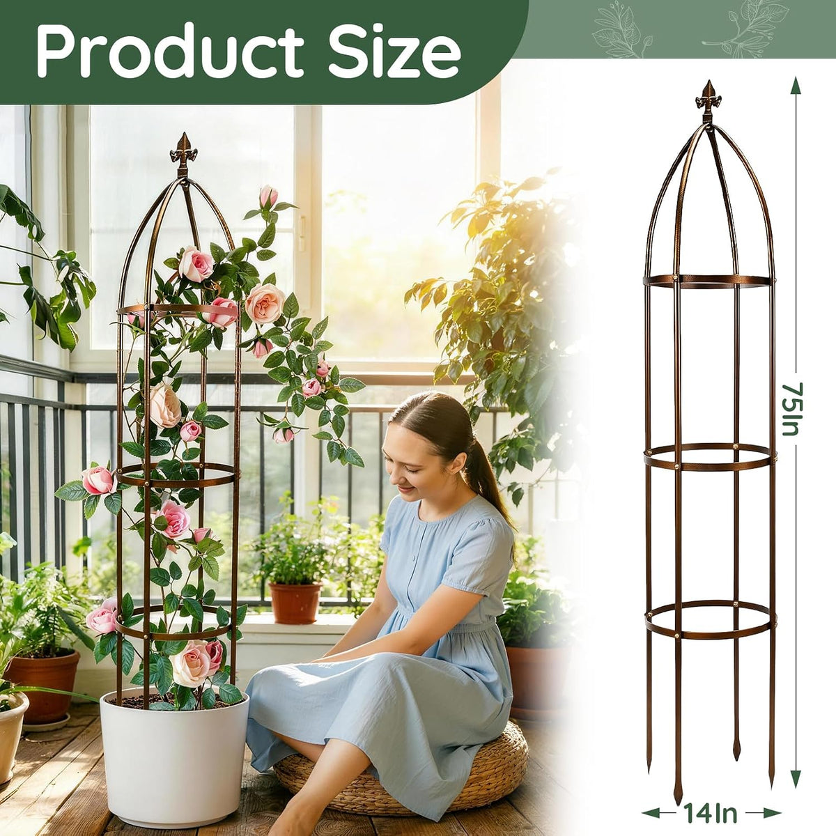 6.3FT Thickened Metal Garden Obelisk Trellis