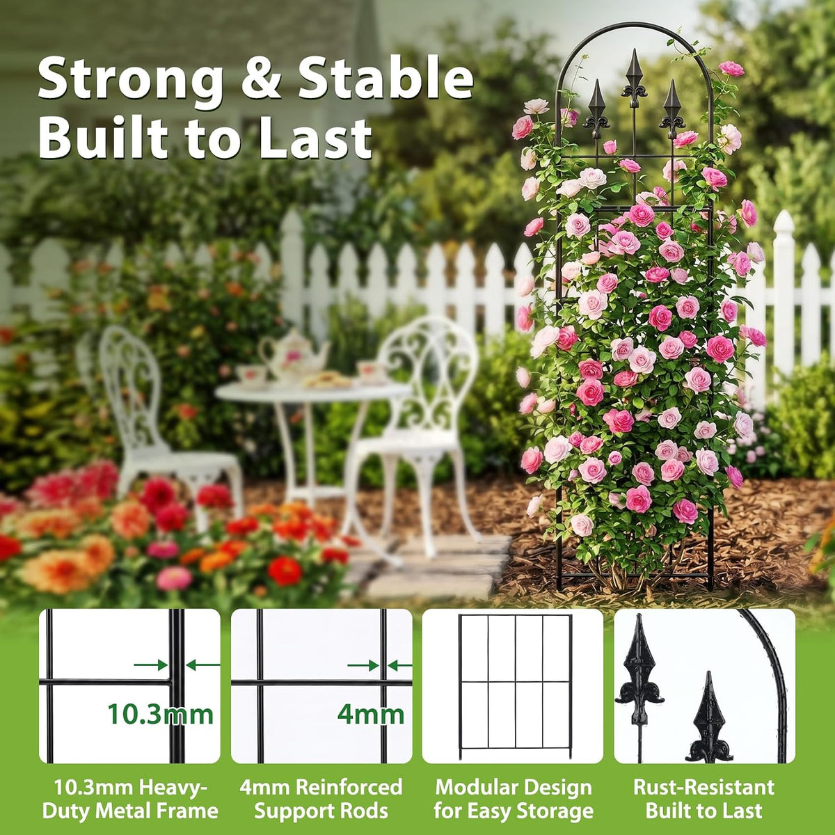 2‑Pack Black Arched Metal Rose Trellis