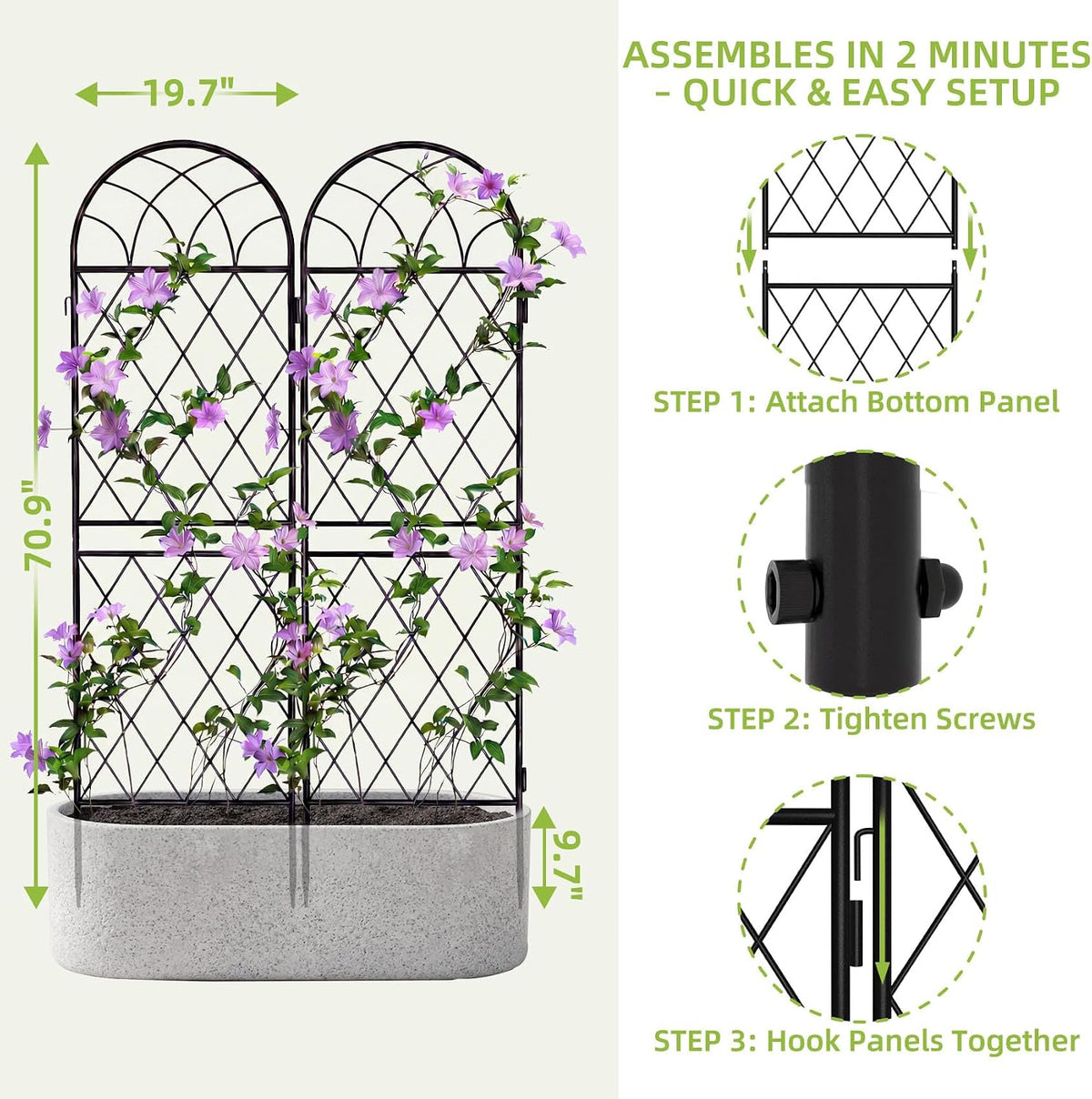 2‑Pack Black Heavy‑Duty Arched Garden Trellis