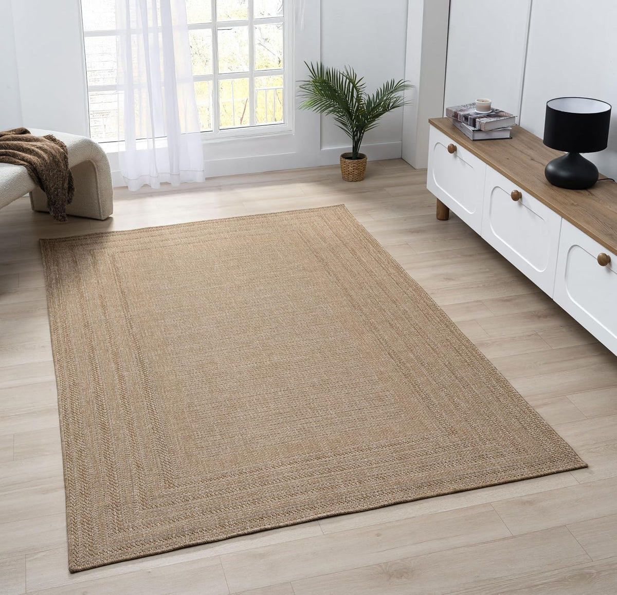 Neutral Bordered Jute‑Look Area Rug
