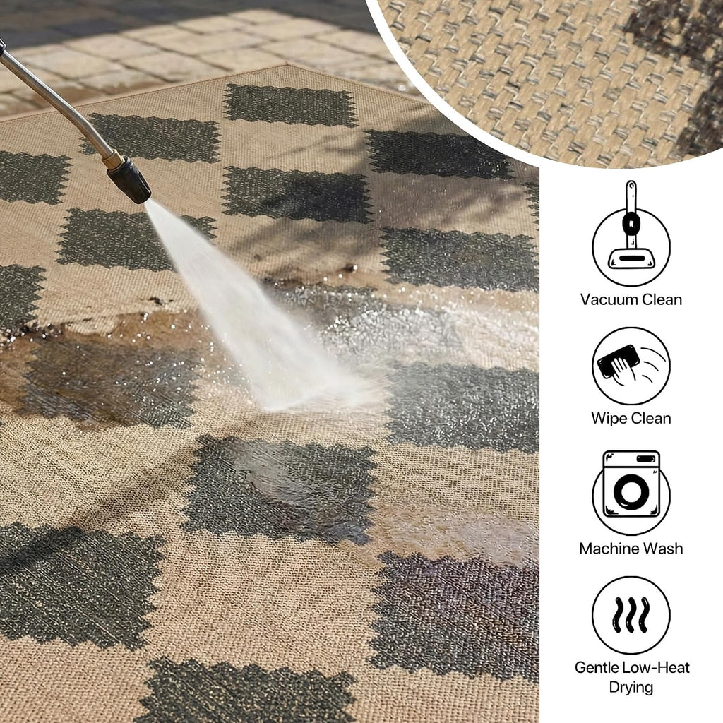 Checkered Washable Jute Area Rug