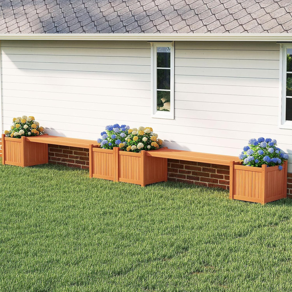 Wood Outdoor Planter Box Bench