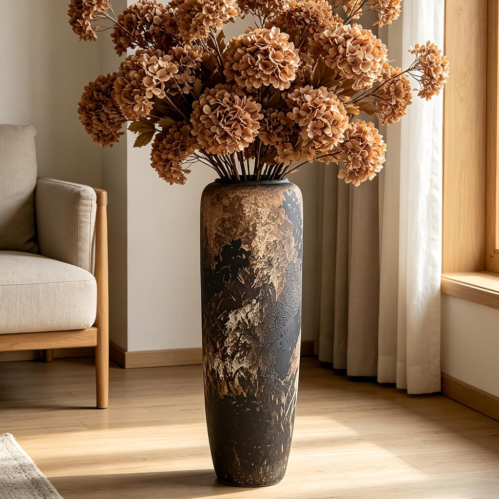 Rustic Black Ceramic Floor Vase