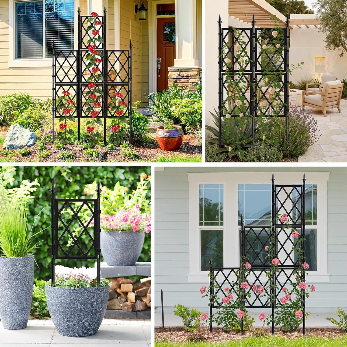 63 Inch Black Metal Lattice Garden Trellis