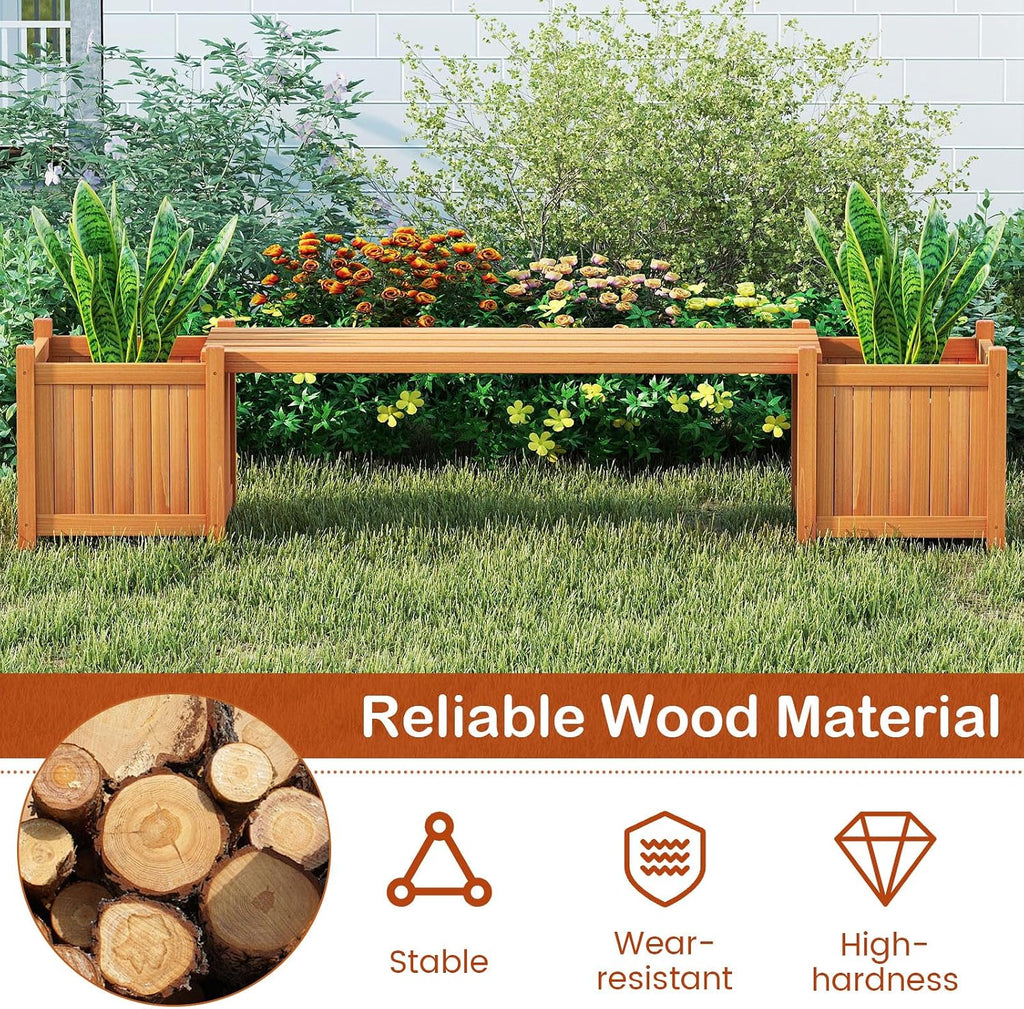 Wood Outdoor Planter Box Bench