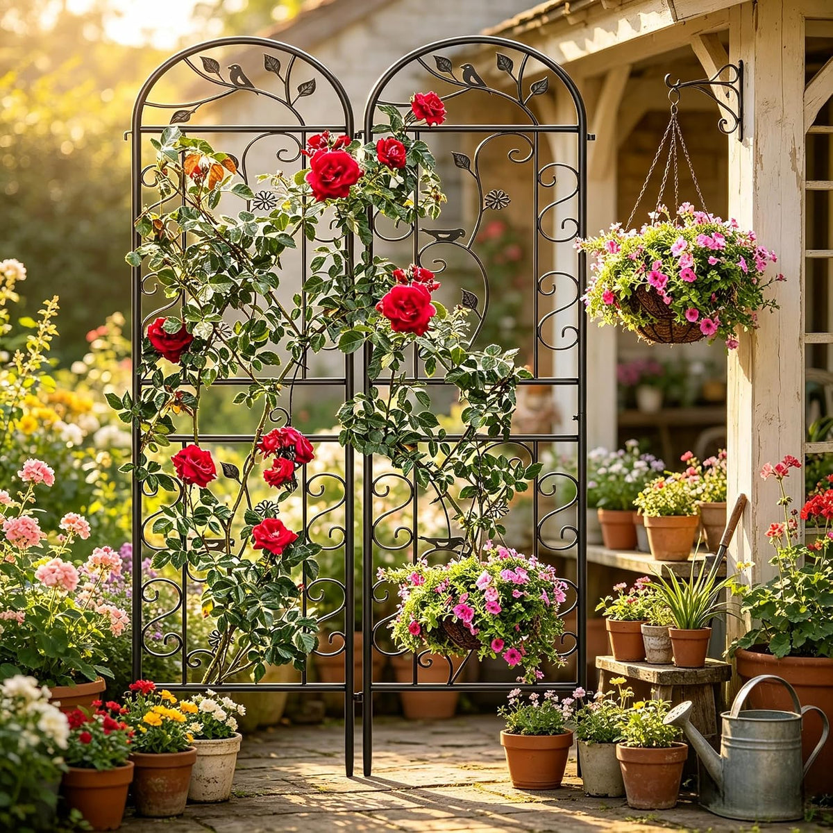 2‑Pack Black Daisy & Bird Arch Garden Trellises